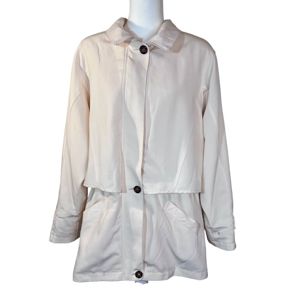 London Fog Womens Buttery Cream Lightweight Button Zipper Jacket Adjustable - L